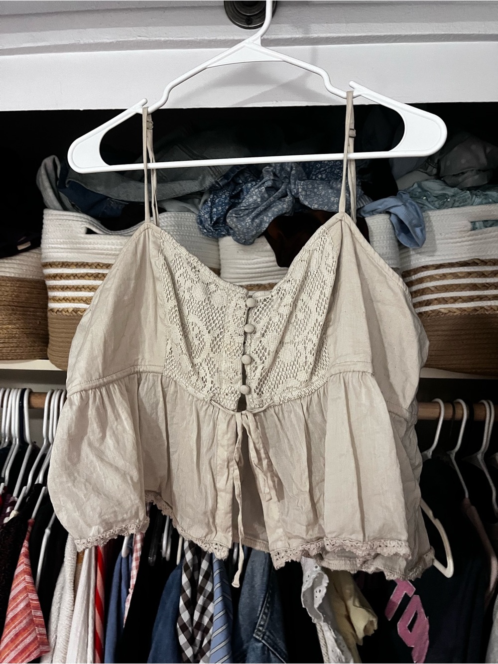 Cotton On Cream Lace-Front Cropped Camisole